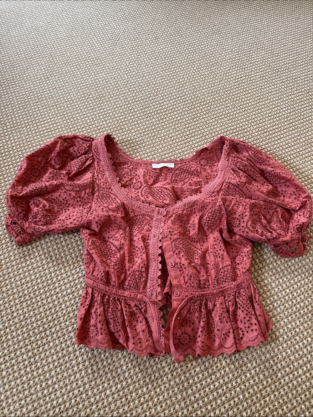 Ulla Johnson Rose Eyelet Lace Peplum Button-Front Top